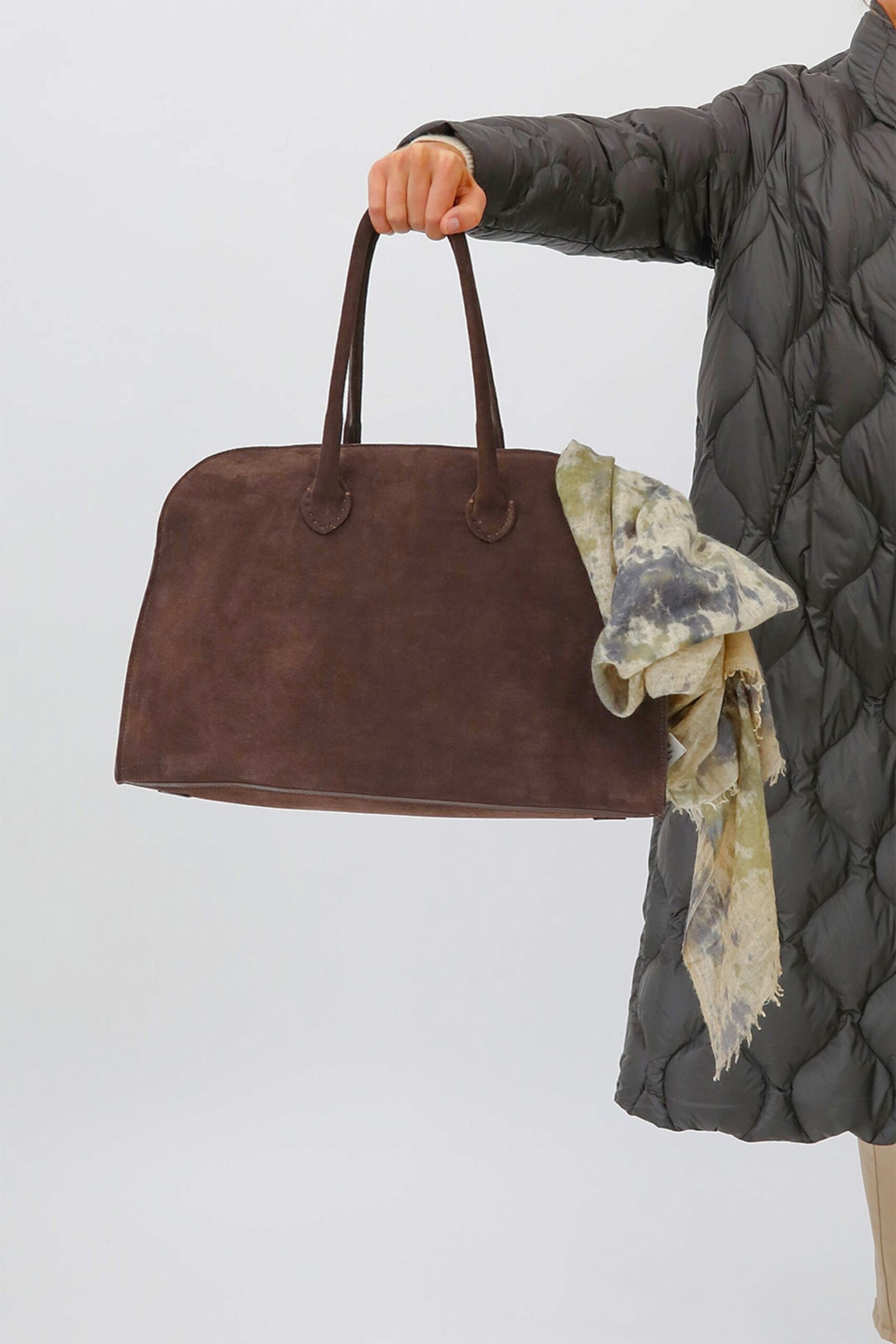 HANDBAG IN ITALIAN SUEDE DARK BROWN