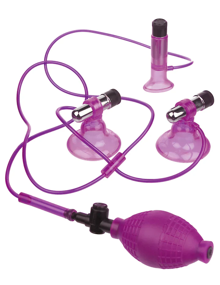 Pipedream Fetish Fantasy Series VIBRATING TRIPLE SUCKERS Purple Nipple and Clit Suckers
