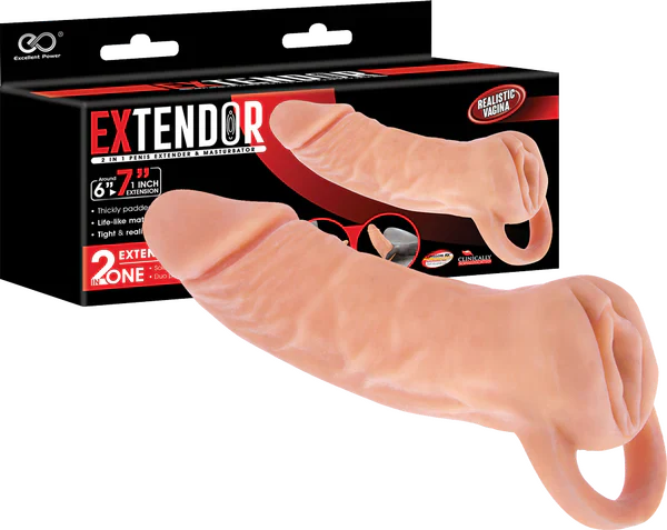 EXTENDOR 7 inch 2 in 1 Penis Extender with Ball Strap and Realistic Vagina Masturbator